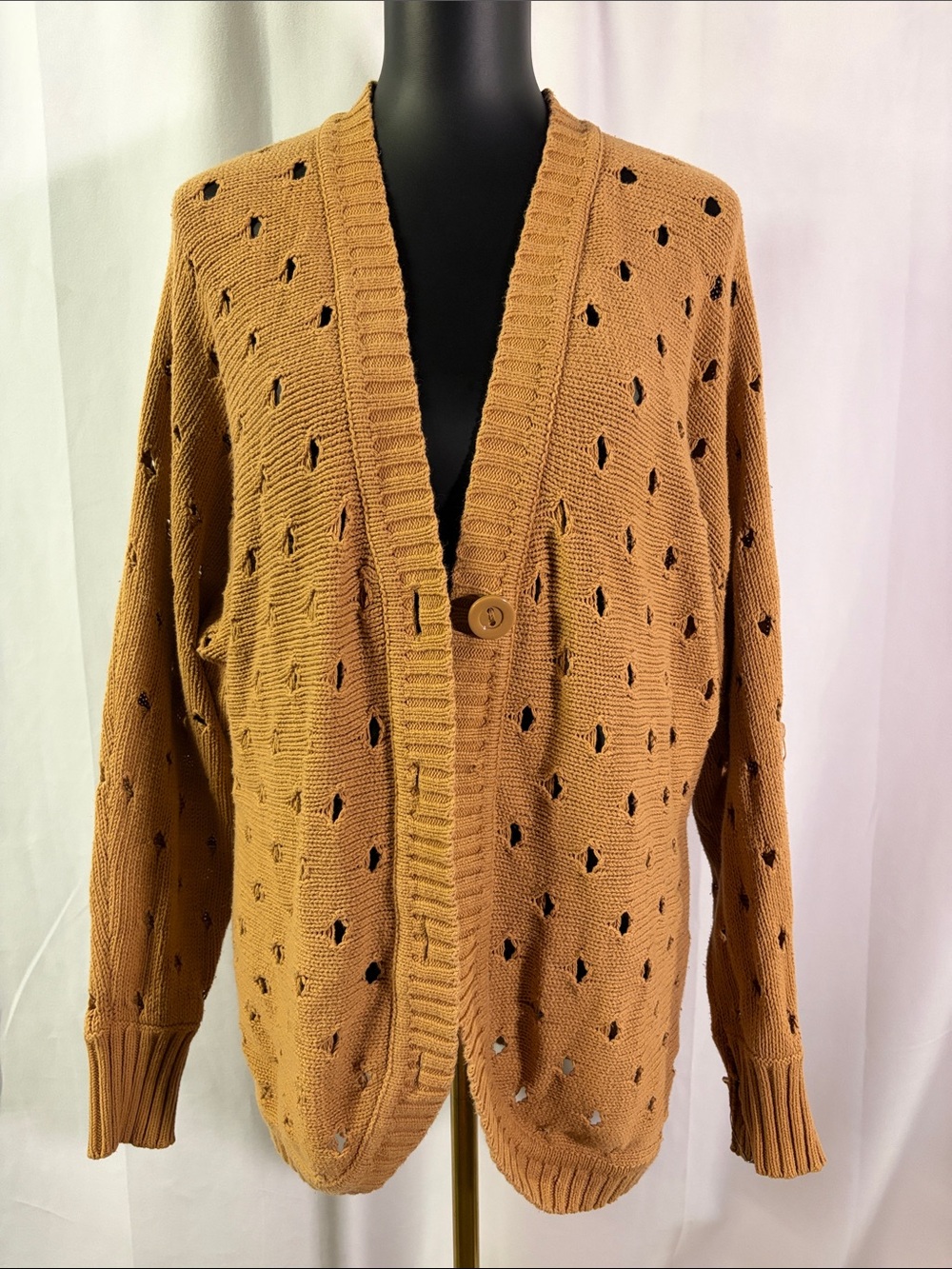 Boutique Forever 21 Camel Tan Oversized Distressed Long Sleeve Cardigan